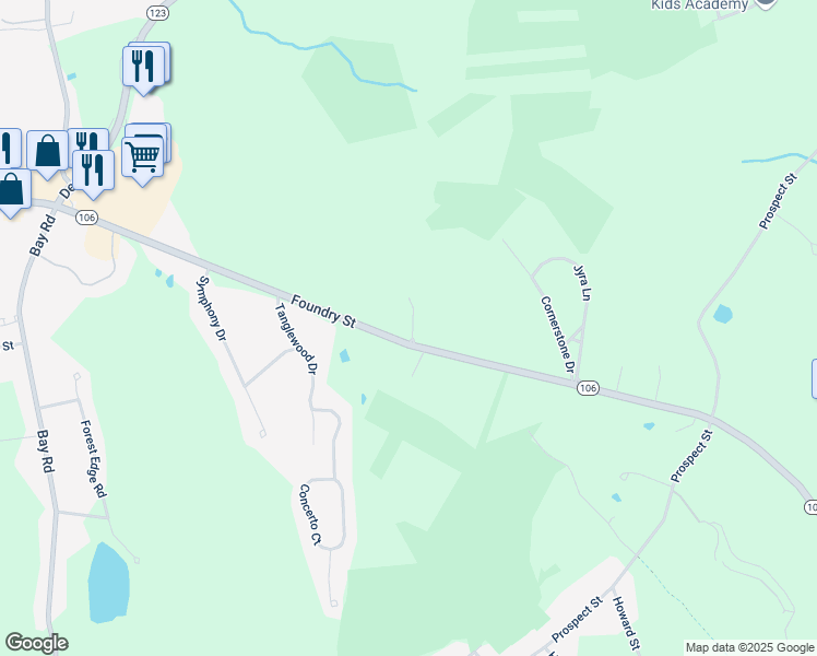map of restaurants, bars, coffee shops, grocery stores, and more near 8 Chandler Way in Easton