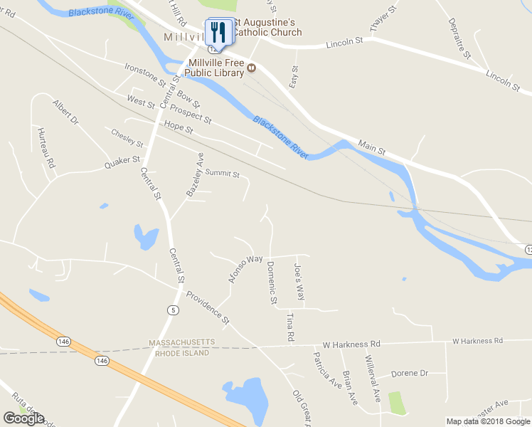 map of restaurants, bars, coffee shops, grocery stores, and more near Twin Pond Circle in Millville