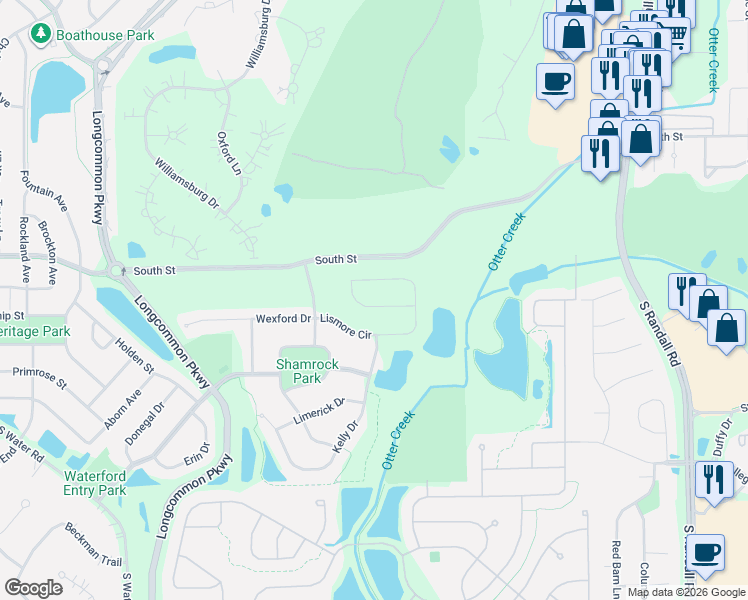map of restaurants, bars, coffee shops, grocery stores, and more near 552 Lismore Circle in Elgin