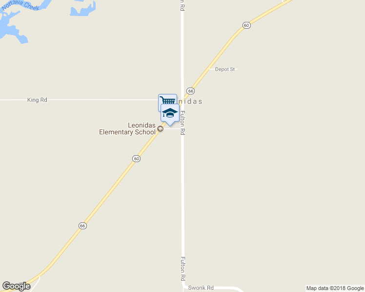 map of restaurants, bars, coffee shops, grocery stores, and more near 53497 Fulton Road in Leonidas