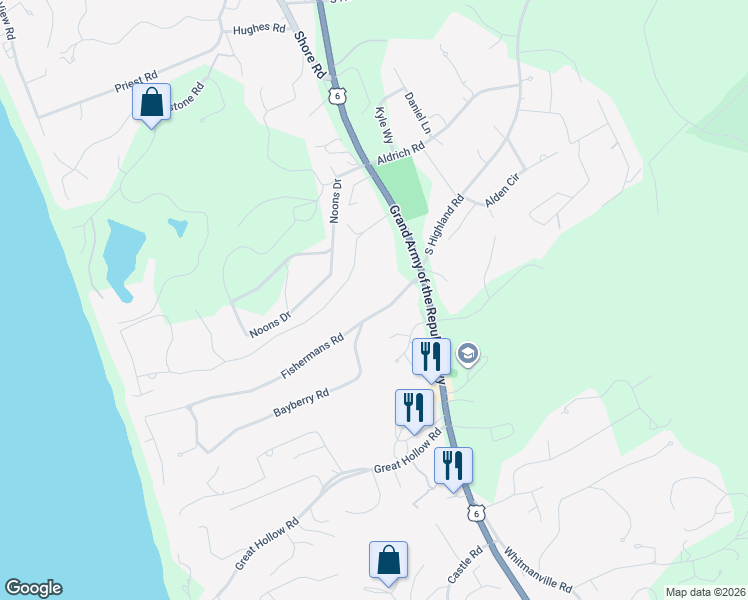 map of restaurants, bars, coffee shops, grocery stores, and more near 11 Fishermans Road in Truro