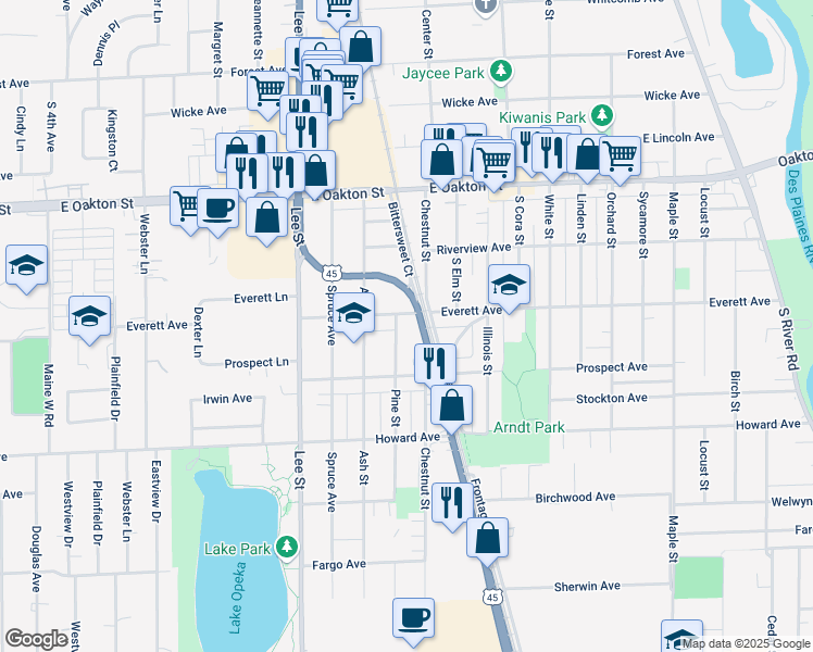 map of restaurants, bars, coffee shops, grocery stores, and more near 1856 Mannheim Road in Des Plaines