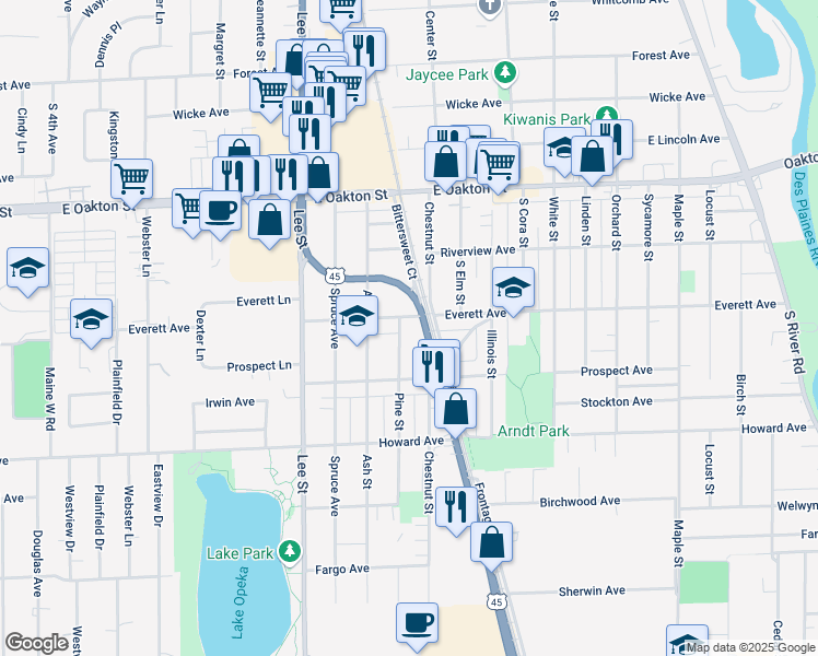 map of restaurants, bars, coffee shops, grocery stores, and more near 1856 Mannheim Road in Des Plaines
