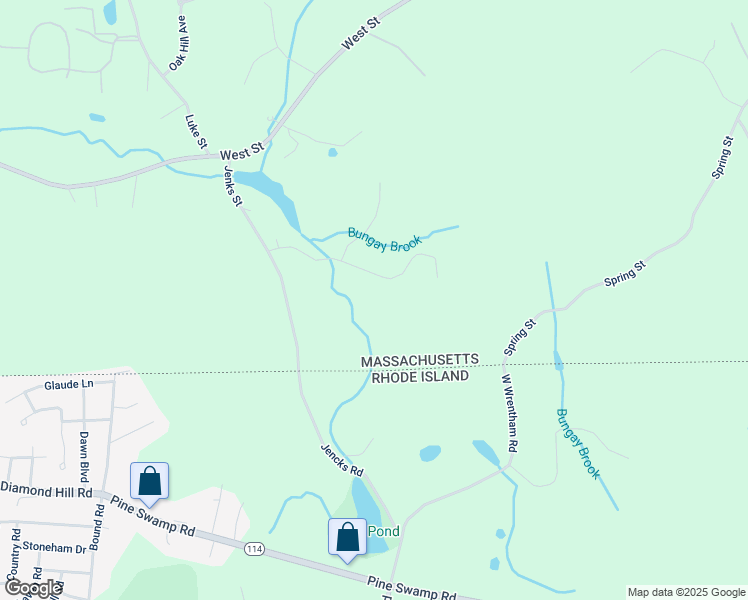 map of restaurants, bars, coffee shops, grocery stores, and more near 1 Hales Pond Lane in Wrentham
