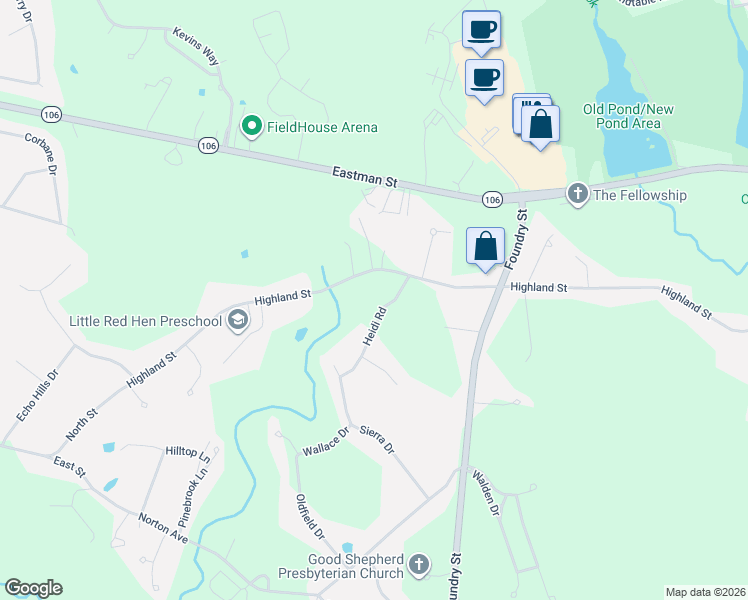 map of restaurants, bars, coffee shops, grocery stores, and more near 10 Heidi Road in Easton
