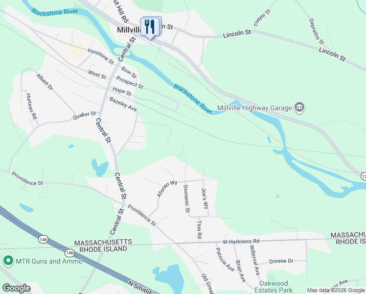 map of restaurants, bars, coffee shops, grocery stores, and more near 24 Twin Pond Circle in Millville