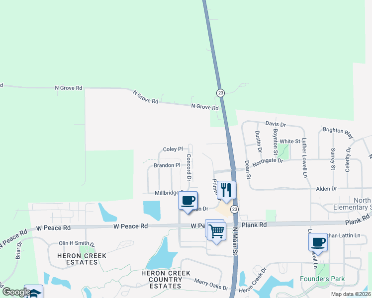 map of restaurants, bars, coffee shops, grocery stores, and more near 2378 Concord Drive in Sycamore