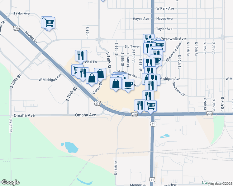 map of restaurants, bars, coffee shops, grocery stores, and more near 1700 Market Lane in Norfolk