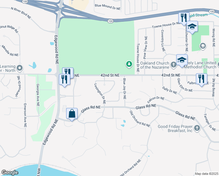 map of restaurants, bars, coffee shops, grocery stores, and more near 4111 Summerfield Lane Northeast in Cedar Rapids
