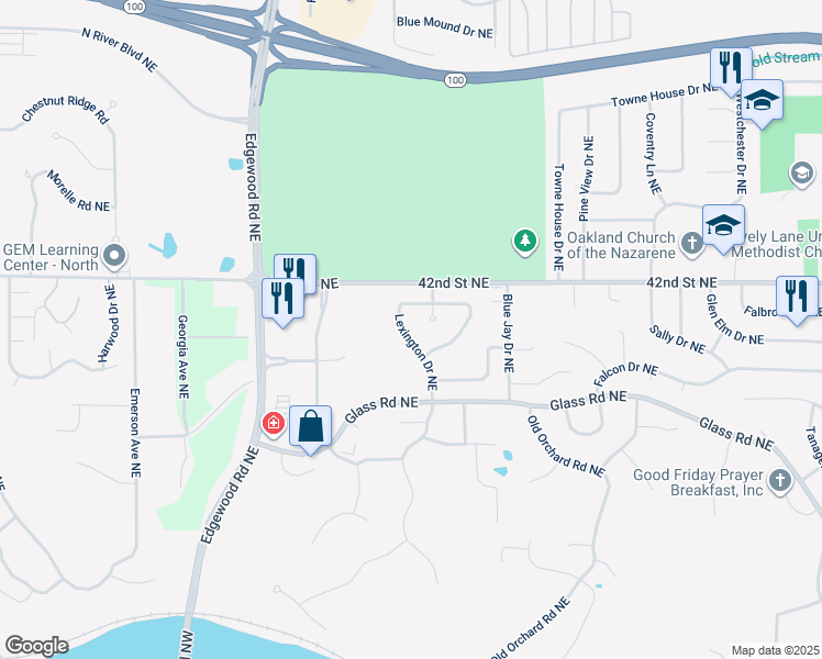 map of restaurants, bars, coffee shops, grocery stores, and more near 4002 Lexington Drive Northeast in Cedar Rapids
