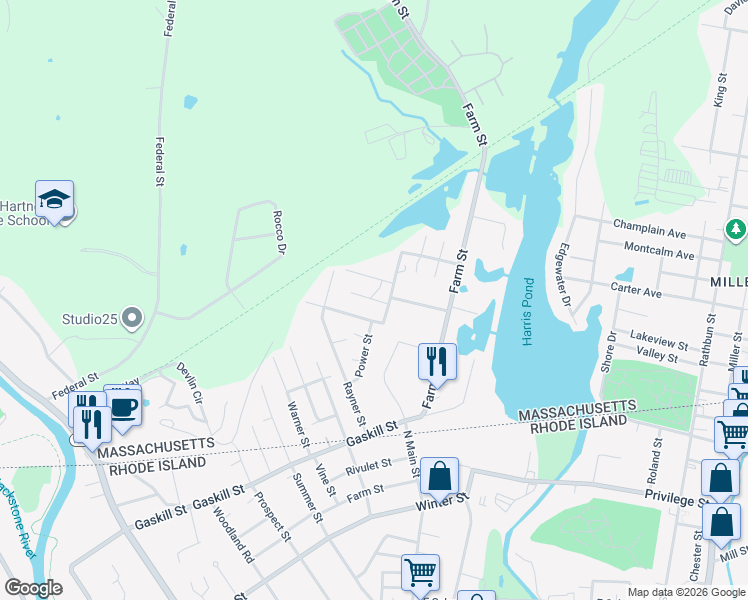 map of restaurants, bars, coffee shops, grocery stores, and more near 1 New York Avenue in Blackstone
