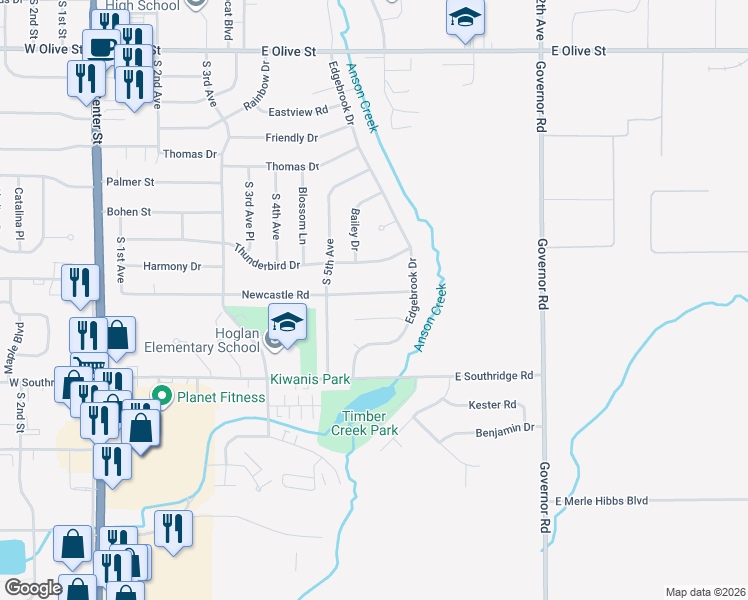 map of restaurants, bars, coffee shops, grocery stores, and more near 512 Newcastle Road in Marshalltown