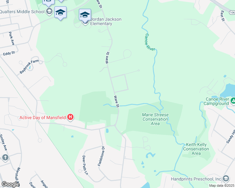 map of restaurants, bars, coffee shops, grocery stores, and more near 279 Ware Street in Mansfield