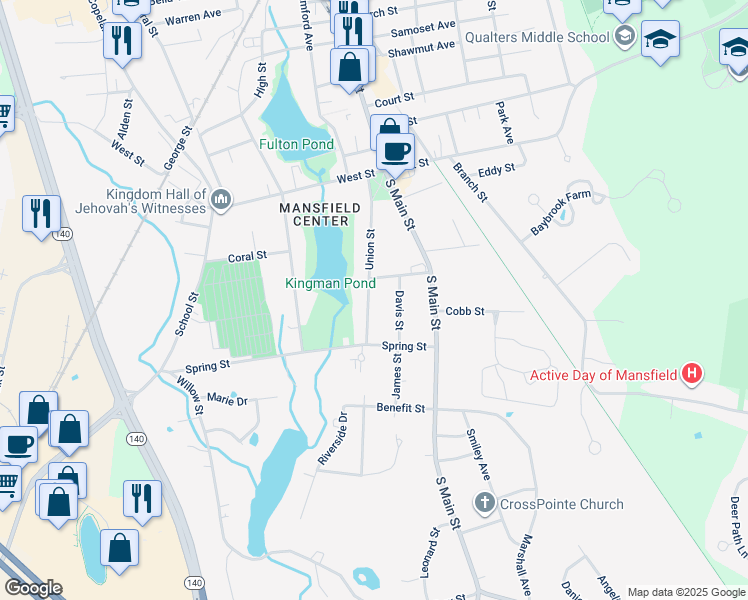 map of restaurants, bars, coffee shops, grocery stores, and more near 5 Horace Street in Mansfield