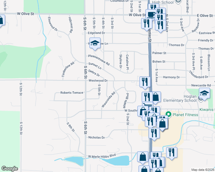 map of restaurants, bars, coffee shops, grocery stores, and more near 2105 Vermillion Lane in Marshalltown