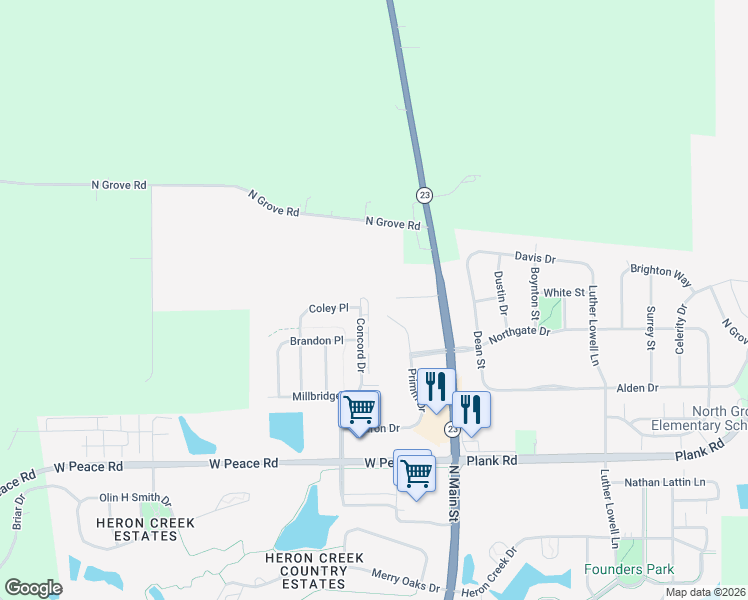 map of restaurants, bars, coffee shops, grocery stores, and more near 2378 Concord Drive in Sycamore