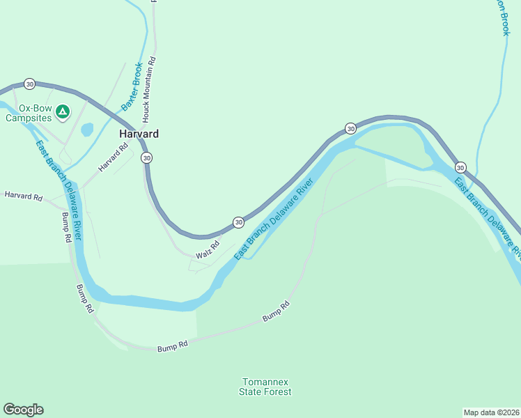 map of restaurants, bars, coffee shops, grocery stores, and more near New York 30 in East Branch
