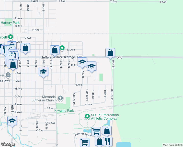 map of restaurants, bars, coffee shops, grocery stores, and more near 1001 15th Street in Nevada