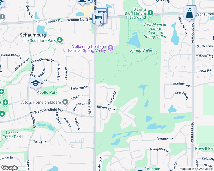 map of restaurants, bars, coffee shops, grocery stores, and more near 1860 Fox Run Drive in Elk Grove Village