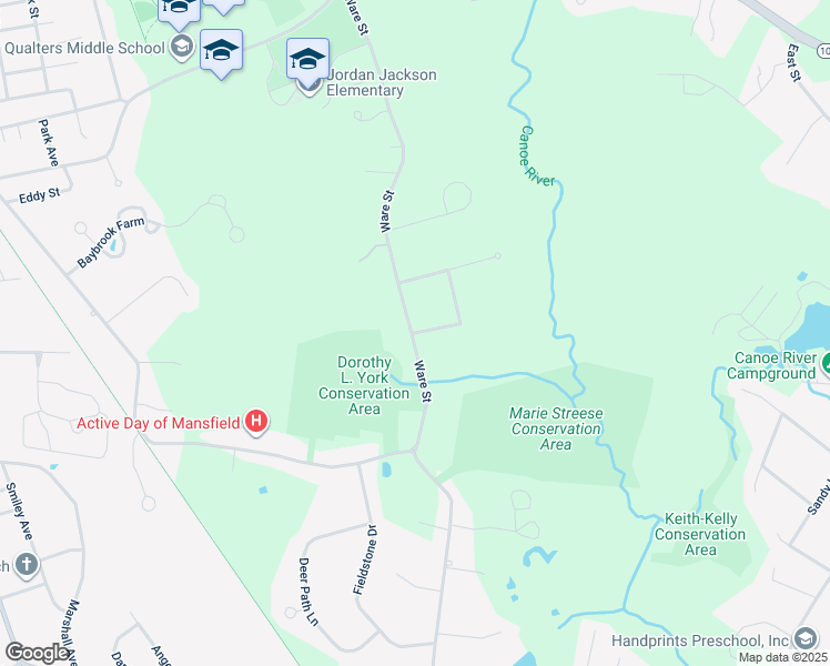 map of restaurants, bars, coffee shops, grocery stores, and more near 279 Ware Street in Mansfield
