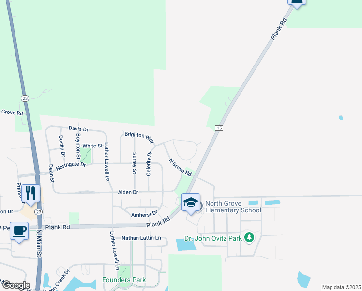 map of restaurants, bars, coffee shops, grocery stores, and more near 840 Coventry Circle North in Sycamore
