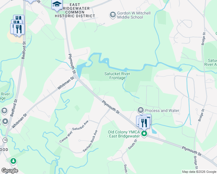 map of restaurants, bars, coffee shops, grocery stores, and more near 378 Plymouth Street in East Bridgewater