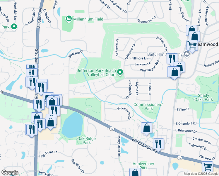 map of restaurants, bars, coffee shops, grocery stores, and more near 501 West Streamwood Boulevard in Streamwood