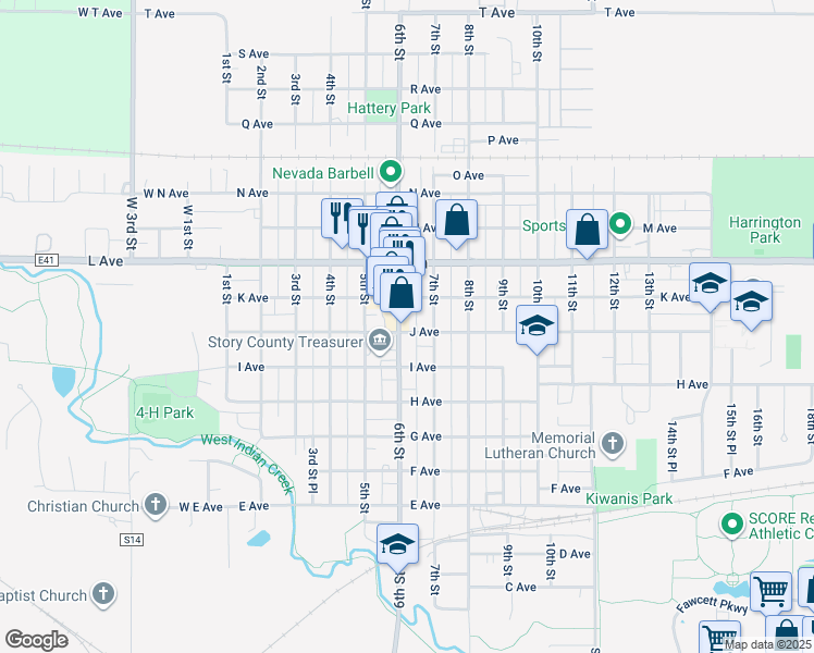 map of restaurants, bars, coffee shops, grocery stores, and more near 1037 7th Street in Nevada