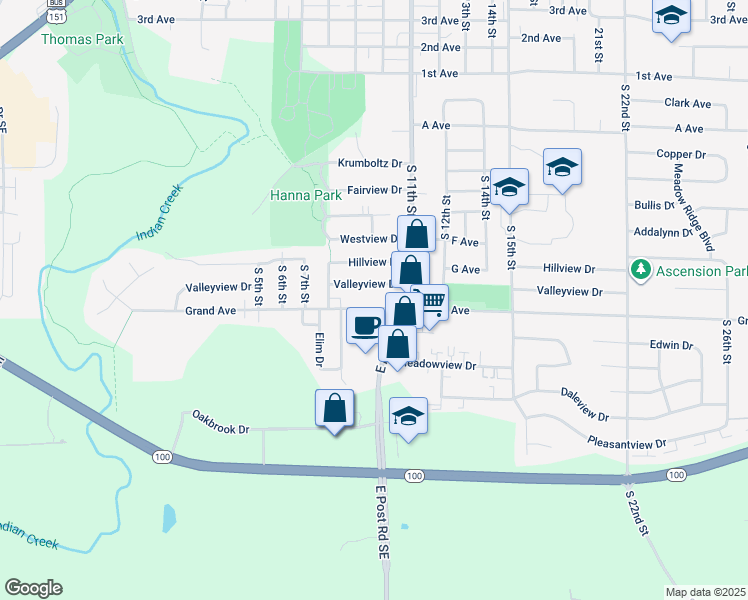 map of restaurants, bars, coffee shops, grocery stores, and more near 990 Grand Avenue in Marion