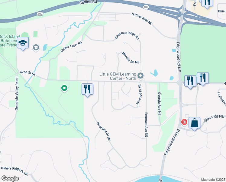 map of restaurants, bars, coffee shops, grocery stores, and more near 4032 Willowind St NE in Cedar Rapids