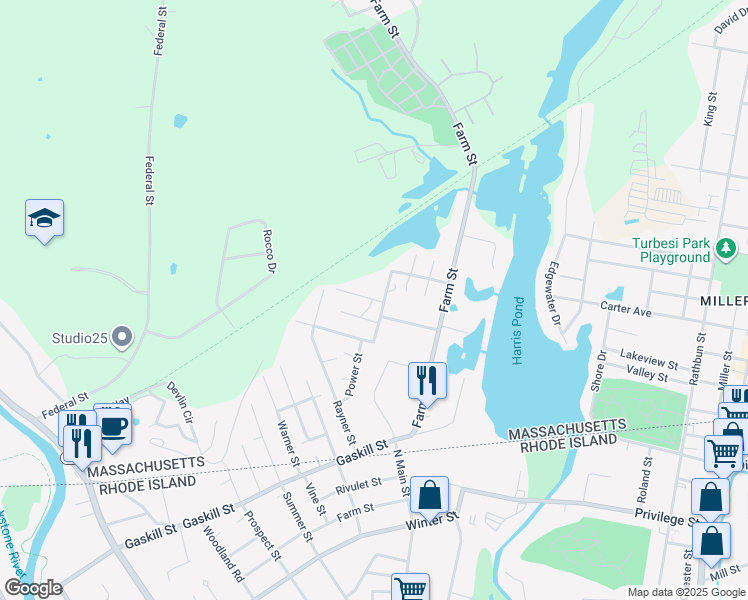 map of restaurants, bars, coffee shops, grocery stores, and more near 6 Lewiston Street in Blackstone