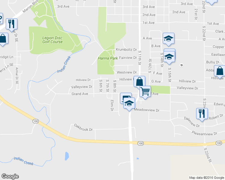 map of restaurants, bars, coffee shops, grocery stores, and more near 960 S 8th St in Marion