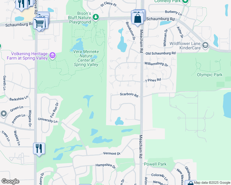 map of restaurants, bars, coffee shops, grocery stores, and more near 1342 Scarboro Road in Schaumburg