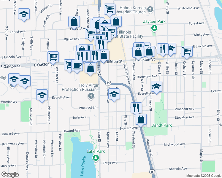 map of restaurants, bars, coffee shops, grocery stores, and more near 1767 Spruce Avenue in Des Plaines