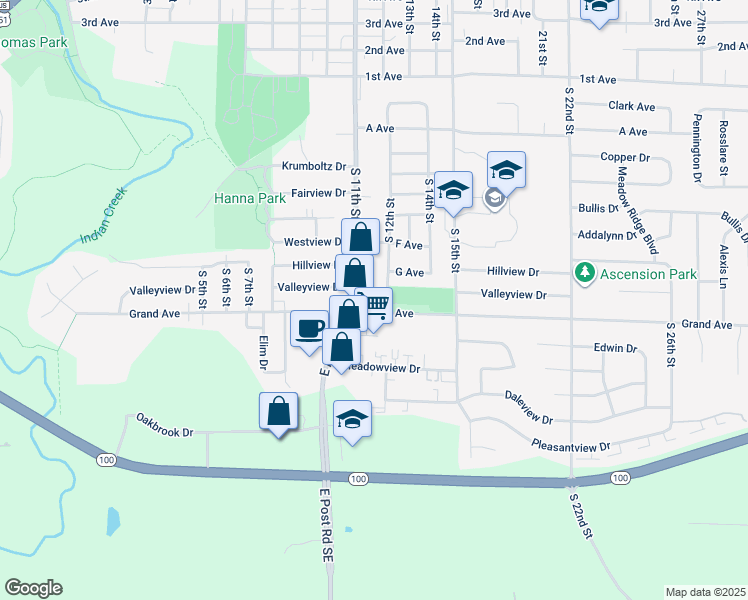 map of restaurants, bars, coffee shops, grocery stores, and more near 1188 Grand Avenue in Marion