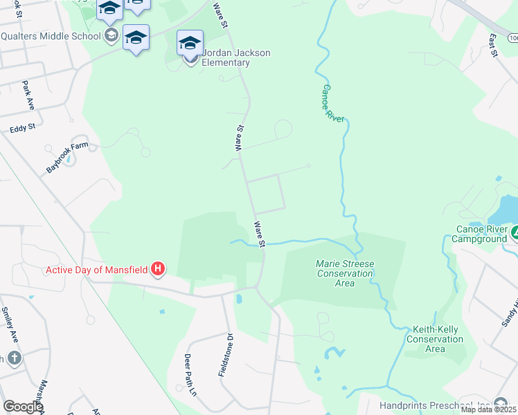 map of restaurants, bars, coffee shops, grocery stores, and more near 279 Ware Street in Mansfield
