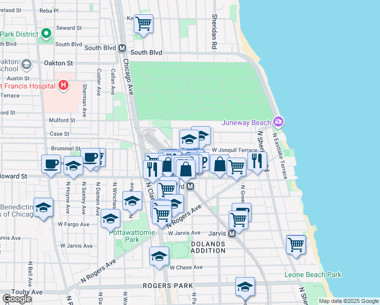 map of restaurants, bars, coffee shops, grocery stores, and more near 1997 West Jonquil Terrace in Chicago