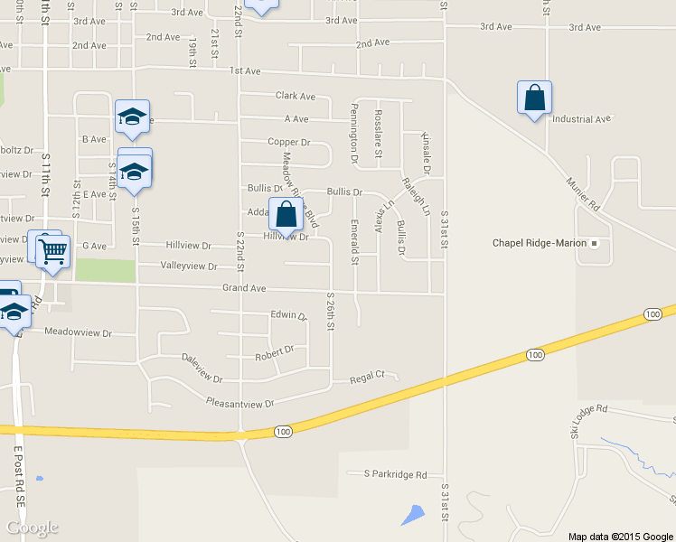 map of restaurants, bars, coffee shops, grocery stores, and more near 935 South 26th Street in Marion