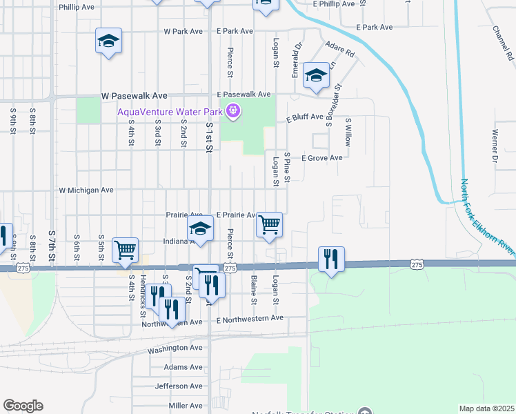 map of restaurants, bars, coffee shops, grocery stores, and more near 1013 Blaine Street in Norfolk