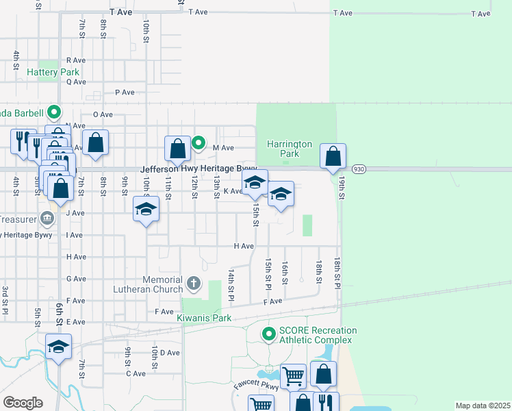 map of restaurants, bars, coffee shops, grocery stores, and more near 1035 15th Street in Nevada