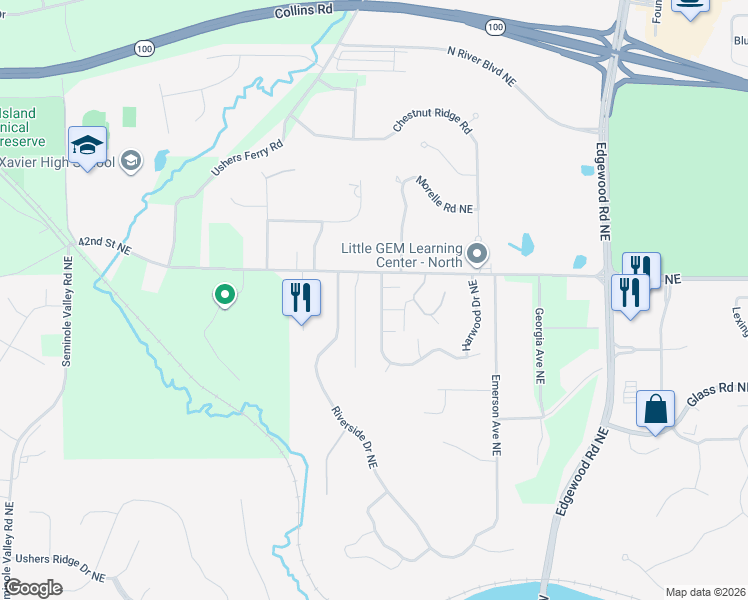 map of restaurants, bars, coffee shops, grocery stores, and more near 4028 Forest View Court Northeast in Cedar Rapids