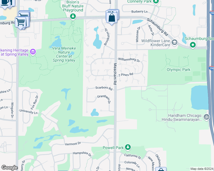 map of restaurants, bars, coffee shops, grocery stores, and more near 1388 Scarboro Road in Schaumburg