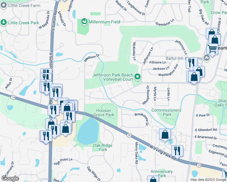 map of restaurants, bars, coffee shops, grocery stores, and more near 25 Coolidge Court in Streamwood