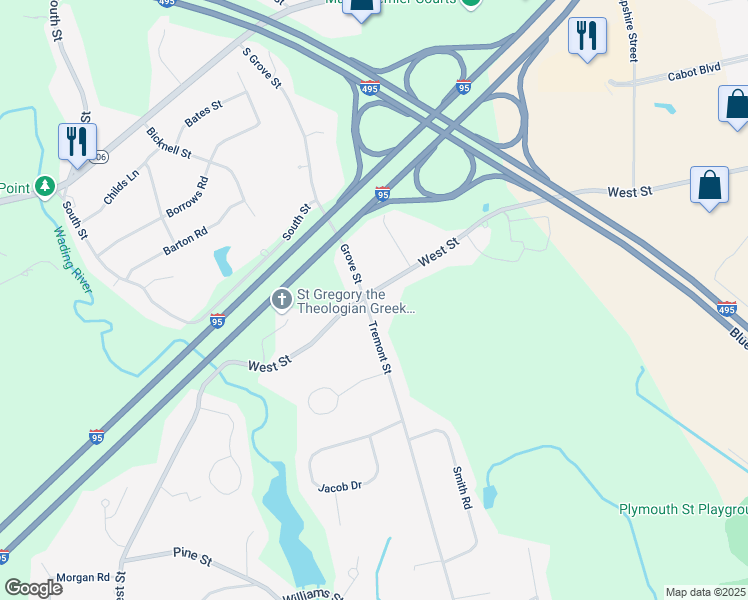 map of restaurants, bars, coffee shops, grocery stores, and more near 972 West Street in Mansfield