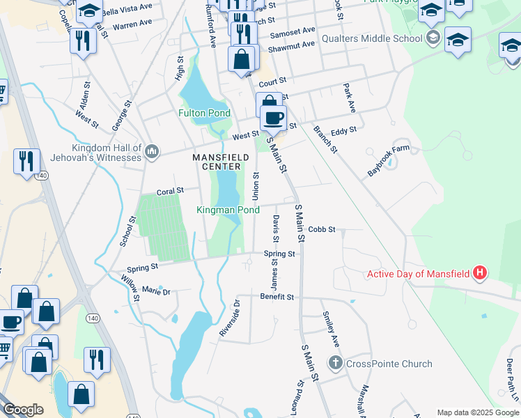 map of restaurants, bars, coffee shops, grocery stores, and more near 5 Horace Street in Mansfield