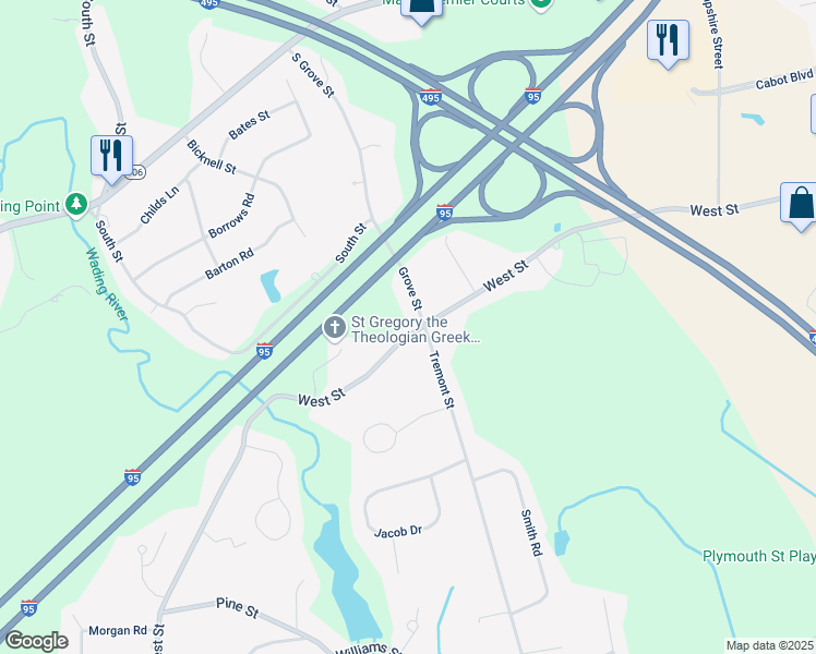 map of restaurants, bars, coffee shops, grocery stores, and more near 972 West Street in Mansfield