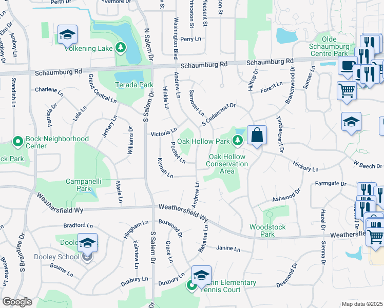 map of restaurants, bars, coffee shops, grocery stores, and more near 302 Andrew Lane in Schaumburg