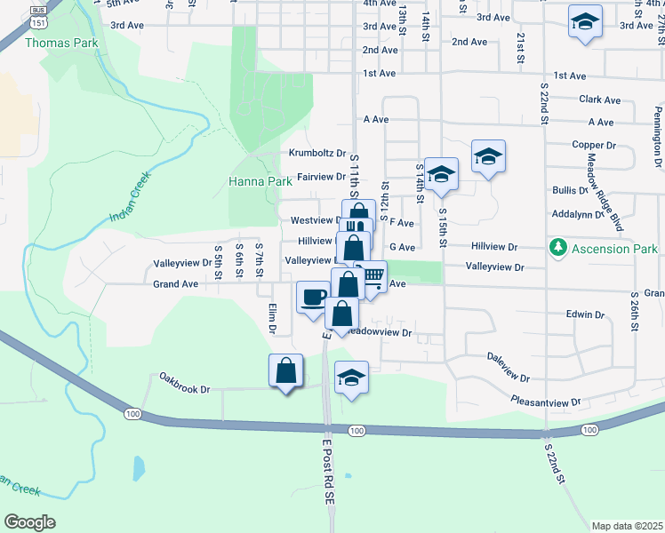 map of restaurants, bars, coffee shops, grocery stores, and more near 990 Grand Avenue in Marion