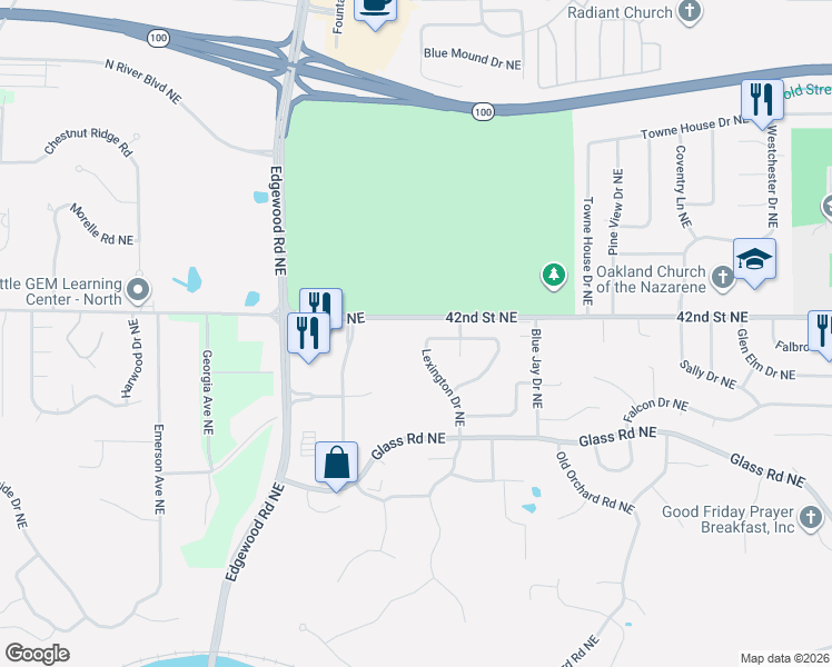map of restaurants, bars, coffee shops, grocery stores, and more near 4002-4107 Lexington Drive Northeast in Cedar Rapids