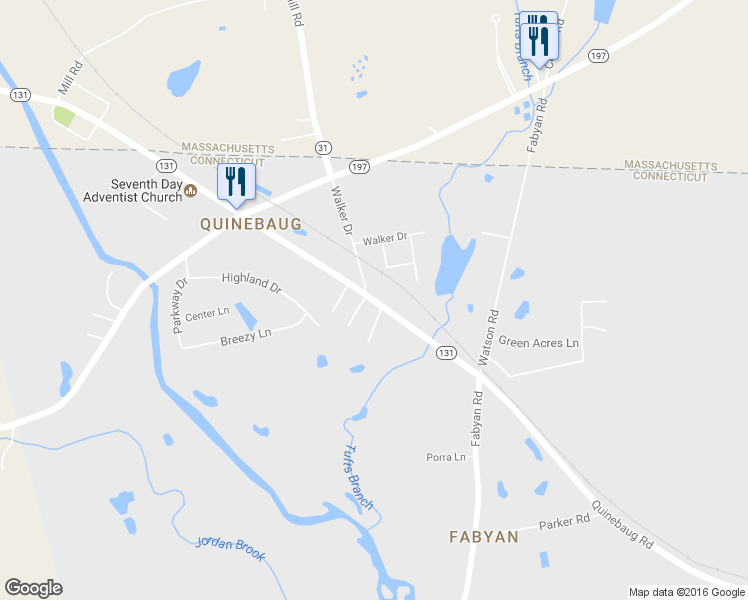 map of restaurants, bars, coffee shops, grocery stores, and more near 663 Quinebaug Road in Thompson